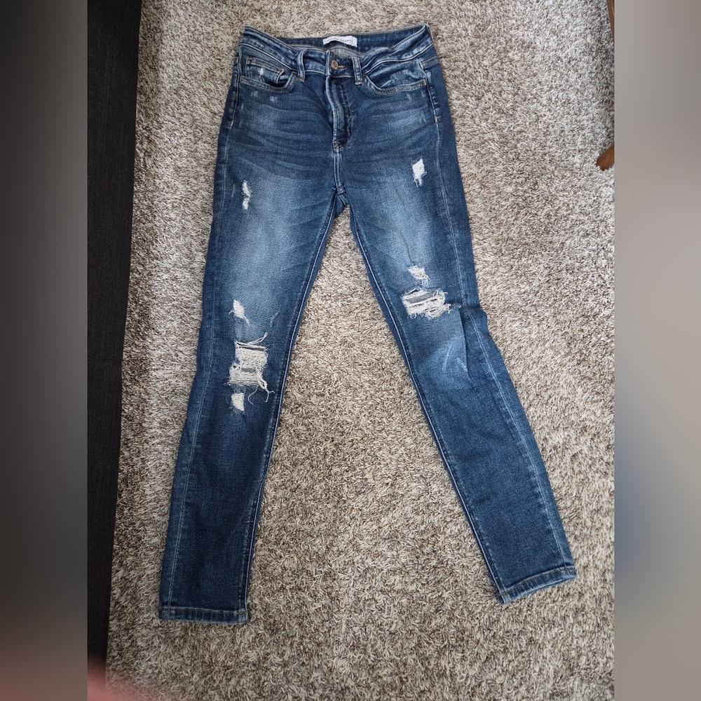 Flying Monkey Dark Blue Distressed High Waisted Skinny Jeans